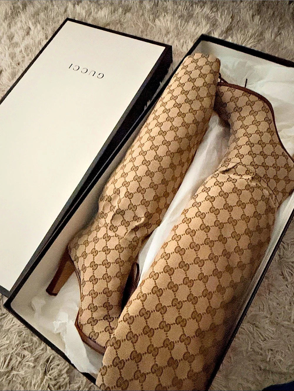 Gucci GG Supreme Canvas Tall Boots Brown